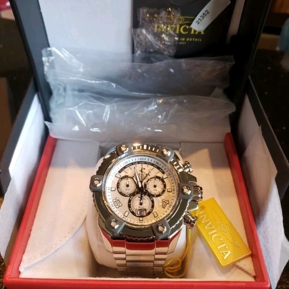Invicta Silver and White Chronograph Watch